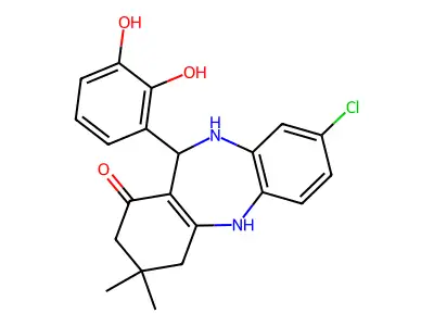 2,10-diaza-9-(2,3-dihydroxyphenyl)-13-chloro-5,5-dimethyltricyclo[9.4.0.0<3,8>]pentadeca-1(11),3(8),12,14-tetraen-7-one structure