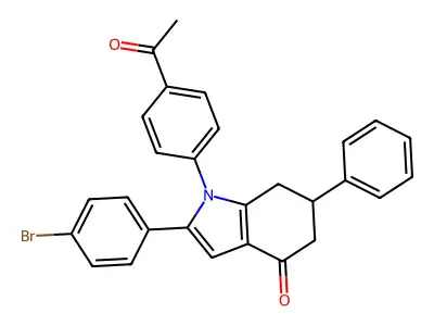 1-(4-acetylphenyl)-2-(4-bromophenyl)-6-phenyl-6,7-dihydro-5H-indol-4-one structure