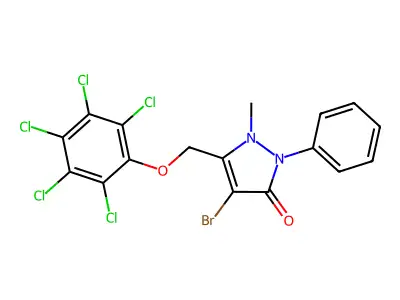 4-BROMO-2-METHYL-3-((2,3,4,5,6-PENTACHLOROPHENOXY)METHYL)-1-PHENYL-3-PYRAZOLIN-5-ONE structure