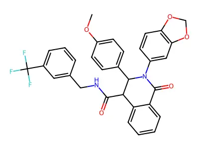 2-(2H-1,3-benzodioxol-5-yl)-3-(4-methoxyphenyl)-1-oxo-N-{[3-(trifluoromethyl)phenyl]methyl}-1,2,3,4-tetrahydroisoquinoline-4-carboxamide structure