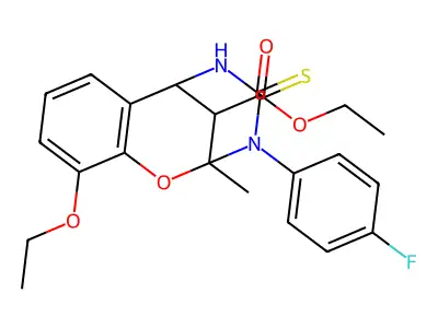 ethyl 10-ethoxy-3-(4-fluorophenyl)-2-methyl-4-thioxo-3,4,5,6-tetrahydro-2H-2,6-methano-1,3,5-benzoxadiazocine-11-carboxylate structure