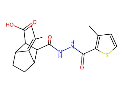 2-[[(3-methylthiophene-2-carbonyl)amino]carbamoyl]-7-propan-2-ylidenebicyclo[2.2.1]heptane-3-carboxylic acid structure