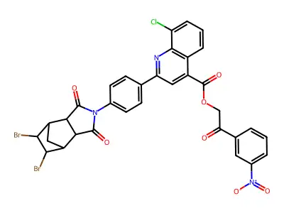 2-(3-Nitrophenyl)-2-oxoethyl 8-chloro-2-[4-(5,6-dibromooctahydro-1,3-dioxo-4,7-methano-2H-isoindol-2-yl)phenyl]-4-quinolinecarboxylate structure