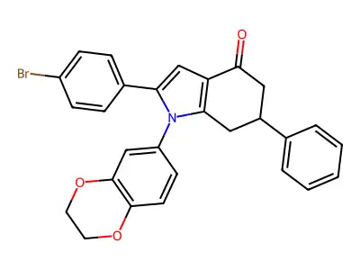 2-(4-bromophenyl)-1-(2,3-dihydro-1,4-benzodioxin-6-yl)-6-phenyl-6,7-dihydro-5H-indol-4-one structure