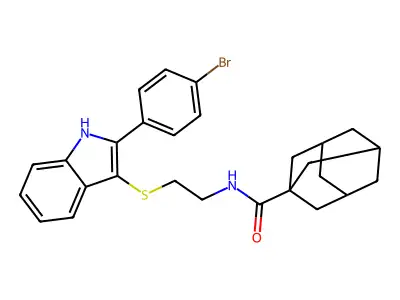 N-[2-[[2-(4-bromophenyl)-1H-indol-3-yl]sulfanyl]ethyl]adamantane-1-carboxamide structure