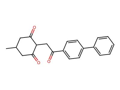 5-Methyl-2-(2-oxo-2-(4-phenylphenyl)ethyl)cyclohexane-1,3-dione structure