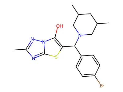 5-((4-bromophenyl)(3,5-dimethylpiperidin-1-yl)methyl)-2-methylthiazolo[3,2-b][1,2,4]triazol-6-ol structure