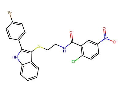 N-(2-((2-(4-bromophenyl)-1H-indol-3-yl)thio)ethyl)-2-chloro-5-nitrobenzamide structure