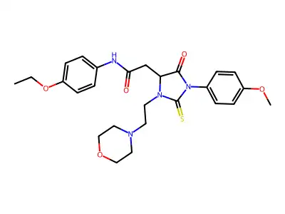 N-(4-ethoxyphenyl)-2-[1-(4-methoxyphenyl)-3-(2-morpholin-4-ylethyl)-5-oxo-2-sulfanylideneimidazolidin-4-yl]acetamide structure