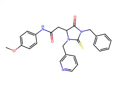 2-[1-benzyl-5-oxo-3-(pyridin-3-ylmethyl)-2-sulfanylideneimidazolidin-4-yl]-N-(4-methoxyphenyl)acetamide structure