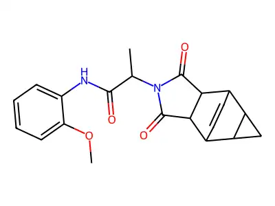 2-(1,3-dioxooctahydro-4,6-ethenocyclopropa[f]isoindol-2(1H)-yl)-N-(2-methoxyphenyl)propanamide structure