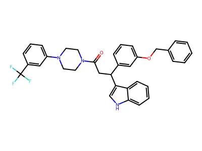 3-(1H-Indol-3-yl)-3-[3-(phenylmethoxy)phenyl]-1-[4-[3-(trifluoromethyl)phenyl]-1-piperazinyl]-1-propanone structure