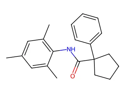 1-phenyl-N-(2,4,6-trimethylphenyl)cyclopentane-1-carboxamide structure