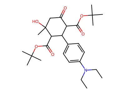 di-tert-butyl 2-[4-(diethylamino)phenyl]-4-hydroxy-4-methyl-6-oxocyclohexane-1,3-dicarboxylate structure
