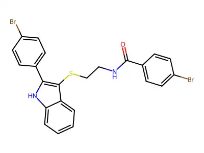 4-bromo-N-[2-[[2-(4-bromophenyl)-1H-indol-3-yl]sulfanyl]ethyl]benzamide structure