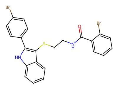 2-bromo-N-[2-[[2-(4-bromophenyl)-1H-indol-3-yl]sulfanyl]ethyl]benzamide structure