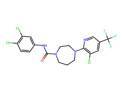 4-[3-chloro-5-(trifluoromethyl)pyridin-2-yl]-N-(3,4-dichlorophenyl)-1,4-diazepane-1-carboxamide structure