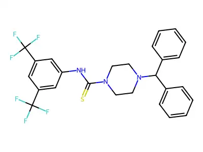4-benzhydryl-N-[3,5-bis(trifluoromethyl)phenyl]piperazine-1-carbothioamide structure