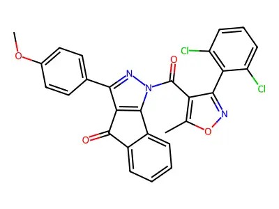 1-((3-(2,6-DICHLOROPHENYL)-5-METHYLISOXAZOL-4-YL)CARBONYL)-3-(4-METHOXYPHENYL)INDENO[2,3-D]PYRAZOL-4-ONE structure