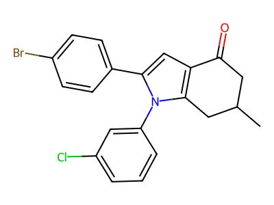 2-(4-bromophenyl)-1-(3-chlorophenyl)-6-methyl-6,7-dihydro-5H-indol-4-one structure