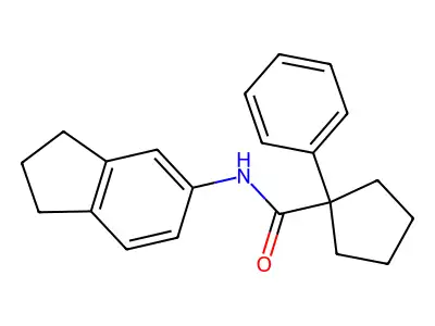 N-(2,3-dihydro-1H-inden-5-yl)-1-phenylcyclopentane-1-carboxamide structure