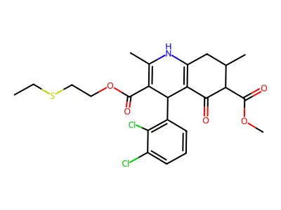 3-[2-(ethylsulfanyl)ethyl] 6-methyl 4-(2,3-dichlorophenyl)-2,7-dimethyl-5-oxo-1,4,5,6,7,8-hexahydroquinoline-3,6-dicarboxylate structure