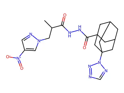 N'-[2-methyl-3-(4-nitropyrazol-1-yl)propanoyl]-3-(tetrazol-2-yl)adamantane-1-carbohydrazide structure