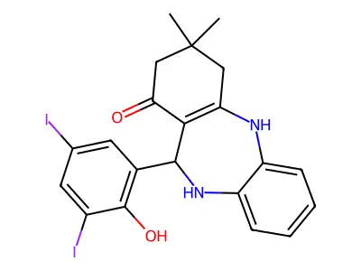 6-(2-hydroxy-3,5-diiodophenyl)-9,9-dimethyl-6,8,10,11-tetrahydro-5H-benzo[b][1,4]benzodiazepin-7-one structure