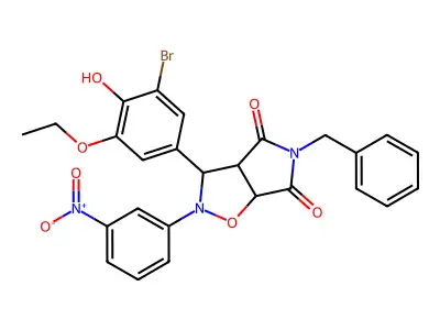 5-benzyl-3-(3-bromo-5-ethoxy-4-hydroxyphenyl)-2-(3-nitrophenyl)dihydro-2H-pyrrolo[3,4-d][1,2]oxazole-4,6(3H,5H)-dione structure