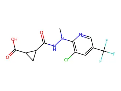 2-{N'-[3-chloro-5-(trifluoromethyl)pyridin-2-yl]-N'-methylhydrazinecarbonyl}cyclopropane-1-carboxylic acid structure