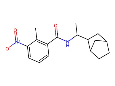 N-[1-(2-bicyclo[2.2.1]heptanyl)ethyl]-2-methyl-3-nitrobenzamide structure
