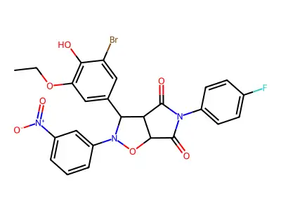 3-(3-bromo-5-ethoxy-4-hydroxyphenyl)-5-(4-fluorophenyl)-2-(3-nitrophenyl)dihydro-2H-pyrrolo[3,4-d][1,2]oxazole-4,6(3H,5H)-dione structure