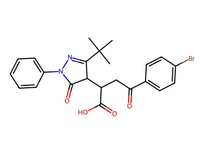 4-(4-bromophenyl)-2-(3-tert-butyl-5-oxo-1-phenyl-4H-pyrazol-4-yl)-4-oxobutanoic acid structure