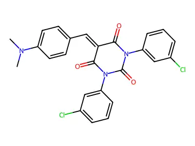 1,3-bis(3-chlorophenyl)-5-((4-(dimethylamino)phenyl)methylene)-1,3-diazaperhydroine-2,4,6-trione structure