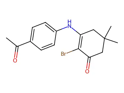 3-((4-Acetylphenyl)amino)-2-bromo-5,5-dimethylcyclohex-2-EN-1-one structure