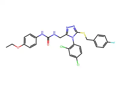 1-[[4-(2,4-dichlorophenyl)-5-[(4-fluorophenyl)methylsulfanyl]-1,2,4-triazol-3-yl]methyl]-3-(4-ethoxyphenyl)urea structure