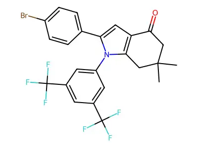 1-(3,5-BIS(TRIFLUOROMETHYL)PHENYL)-2-(4-BROMOPHENYL)-6,6-DIMETHYL-5,6,7-TRIHYDROINDOL-4-ONE structure
