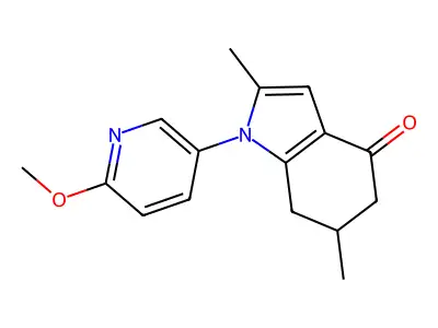 1-(6-methoxypyridin-3-yl)-2,6-dimethyl-6,7-dihydro-5H-indol-4-one structure