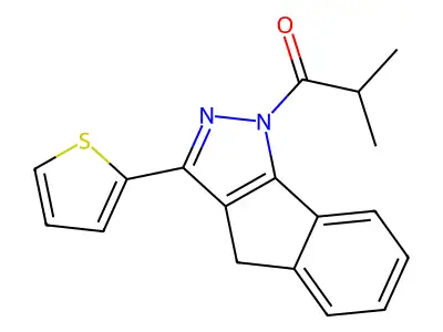 2-methyl-1-(3-thiophen-2-yl-4H-indeno[1,2-c]pyrazol-1-yl)propan-1-one structure
