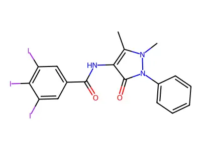 N-(1,5-dimethyl-3-oxo-2-phenylpyrazol-4-yl)-3,4,5-triiodobenzamide structure