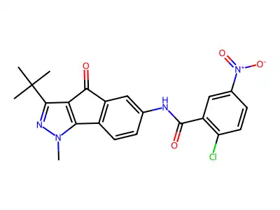 N-(3-(TERT-BUTYL)-1-METHYL-4-OXOINDENO[2,3-D]PYRAZOL-6-YL)(2-CHLORO-5-NITROPHENYL)FORMAMIDE structure
