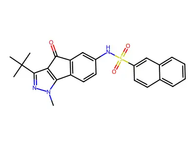 3-(Tert-butyl)-1-methyl-6-((2-naphthylsulfonyl)amino)indeno[2,3-D]pyrazol-4-one structure