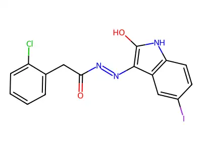 N-(aza(5-iodo-2-oxoindolin-3-ylidene)methyl)-2-(2-chlorophenyl)ethanamide structure