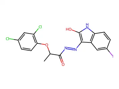 3-(2-(2,4-Dichlorophenoxy)propionylhydrazidyl)-5-iodo-2-oxoindoline structure