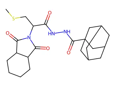 N'-[2-(1,3-dioxo-3a,4,5,6,7,7a-hexahydroisoindol-2-yl)-3-methylsulfanylpropanoyl]adamantane-1-carbohydrazide structure