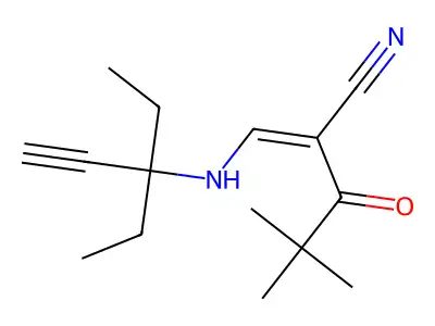 2-[(1,1-Diethylprop-2-ynylamino)methylene]-4,4-dimethyl-3-oxo-pentanenitrile structure
