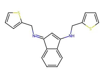 N-(Thiophen-2-ylmethyl)-1-((thiophen-2-ylmethyl)imino)-1H-inden-3-amine structure