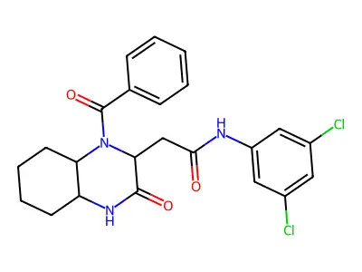 2-(1-benzoyl-3-oxodecahydro-2-quinoxalinyl)-N-(3,5-dichlorophenyl)acetamide structure