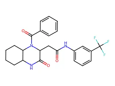2-[3-oxo-1-(phenylcarbonyl)decahydroquinoxalin-2-yl]-N-[3-(trifluoromethyl)phenyl]acetamide structure