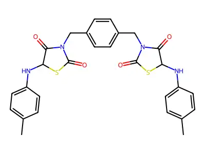 3,3'-(benzene-1,4-diyldimethanediyl)bis{5-[(4-methylphenyl)amino]-1,3-thiazolidine-2,4-dione} structure